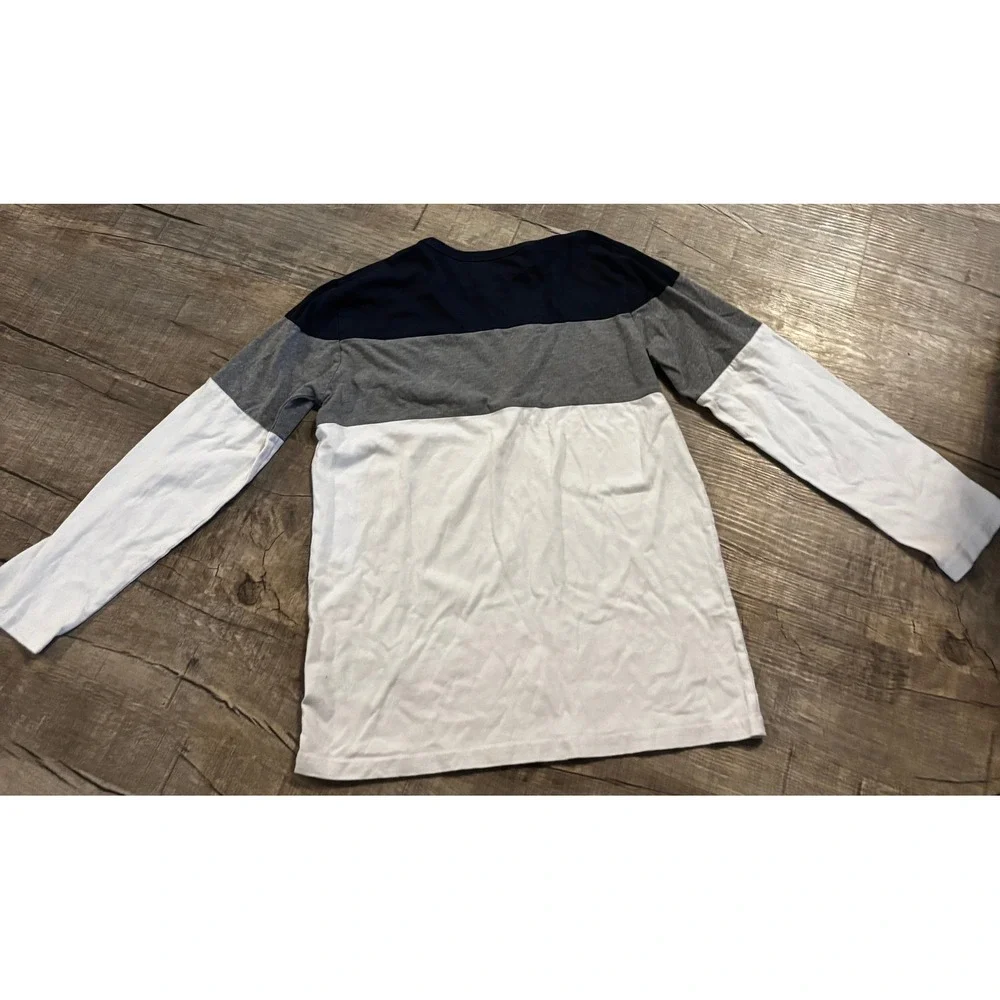 The Childrens Place Long Sleeve Color Block T Shirt Size L10-12 Gray Navy Orange